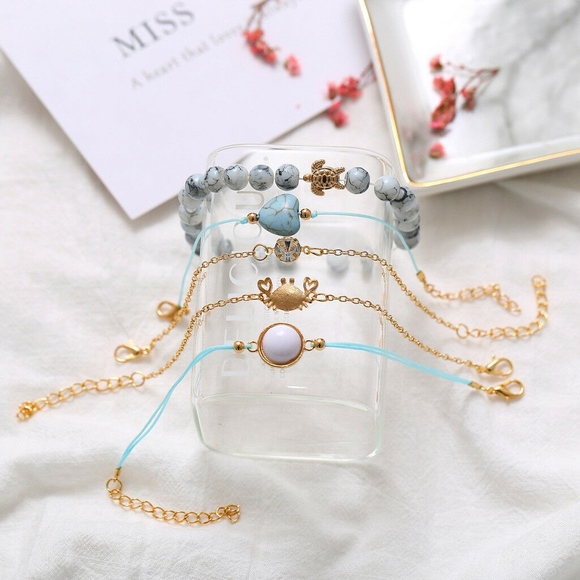5-piece 'Sea Life' Marble Turquoise Bracelet Set - Picture 5 of 8